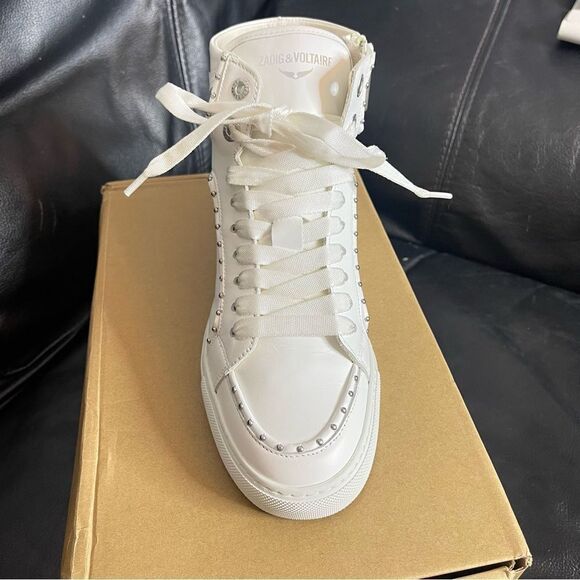 Zadig & Voltaire High Flash Canvash glad high top sneakers w silver studs new - Picture 11 of 14
